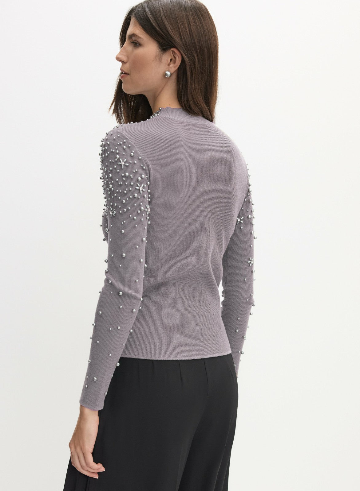 Women Pearl Embellished Sweater Silver Onyx | Melanie Lyne