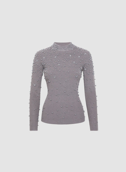 Women Pearl Embellished Sweater Silver Onyx | Melanie Lyne