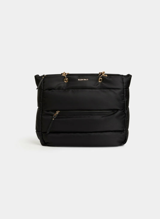 Women Quilted Nylon Tote Bag Black | Melanie Lyne