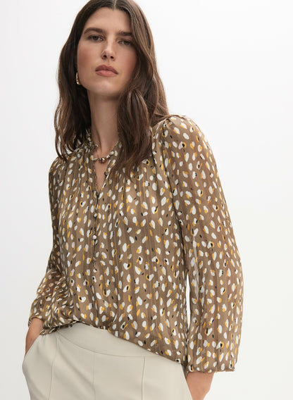 Women Abstract Frilled Neck Blouse Green Pattern | Melanie Lyne