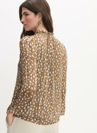 Women Abstract Frilled Neck Blouse Green Pattern | Melanie Lyne