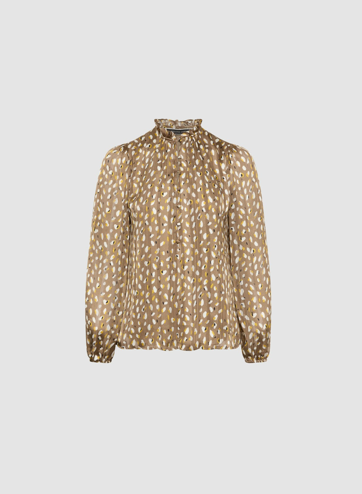Women Abstract Frilled Neck Blouse Green Pattern | Melanie Lyne