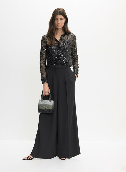 Women Sequined Button-Down Top Black | Melanie Lyne