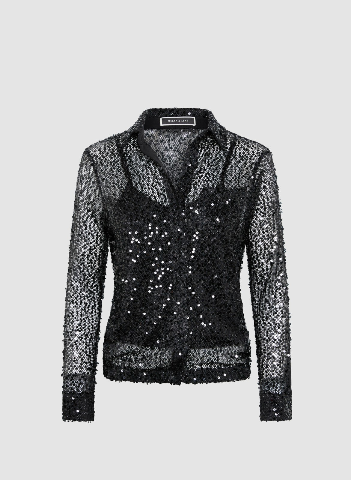 Women Sequined Button-Down Top Black | Melanie Lyne