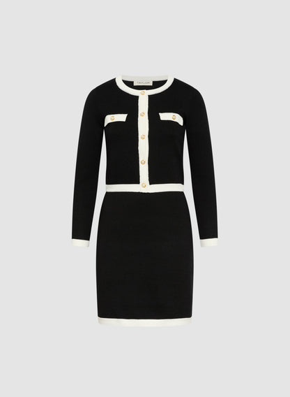 Women Contrast Trim Cardigan & Dress Set Black & White | Melanie Lyne
