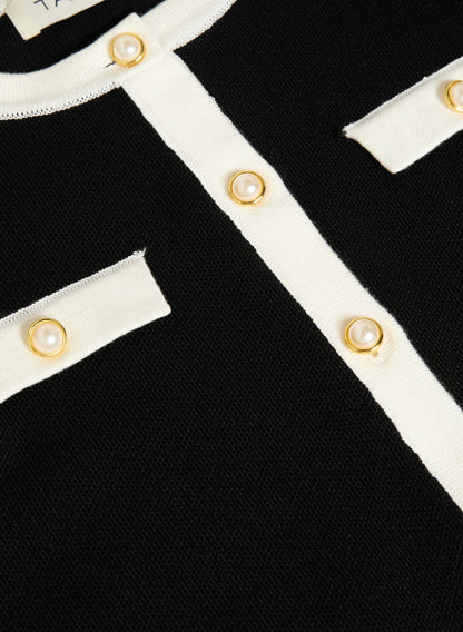 Women Contrast Trim Cardigan & Dress Set Black & White | Melanie Lyne