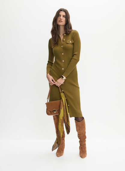 Women Ribbed Knit Button-Down Dress Aloe | Melanie Lyne