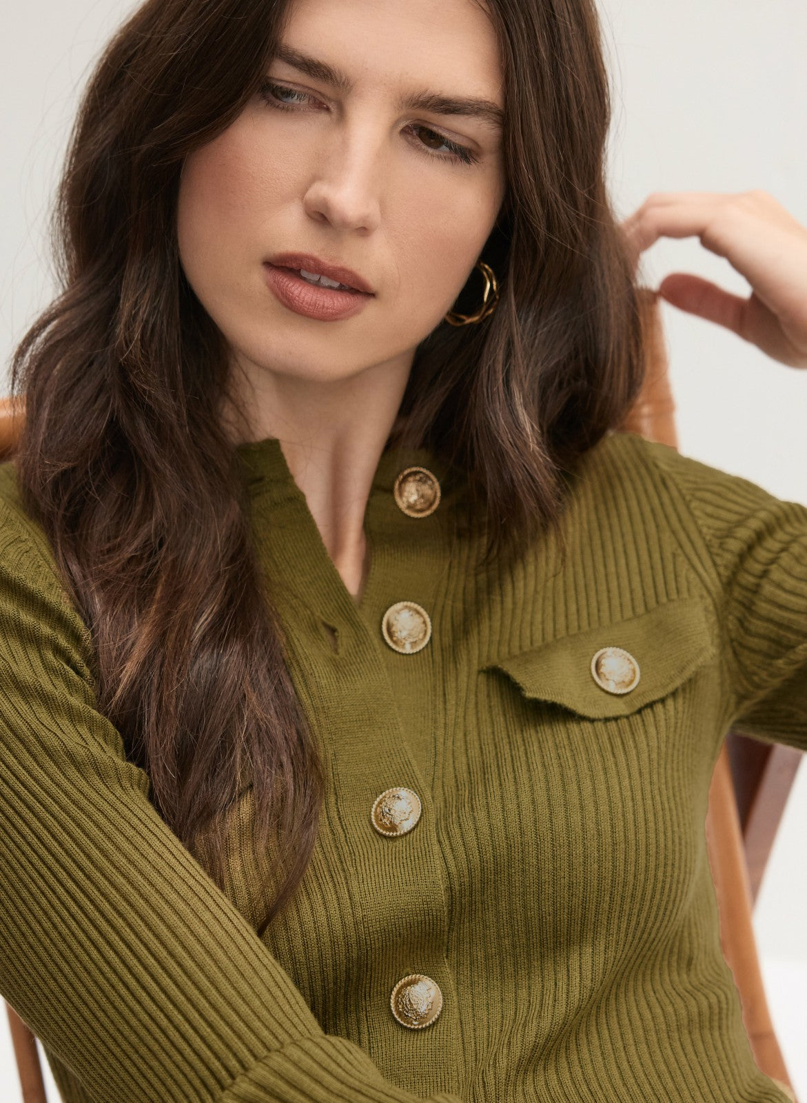 Women Ribbed Knit Button-Down Dress Aloe | Melanie Lyne