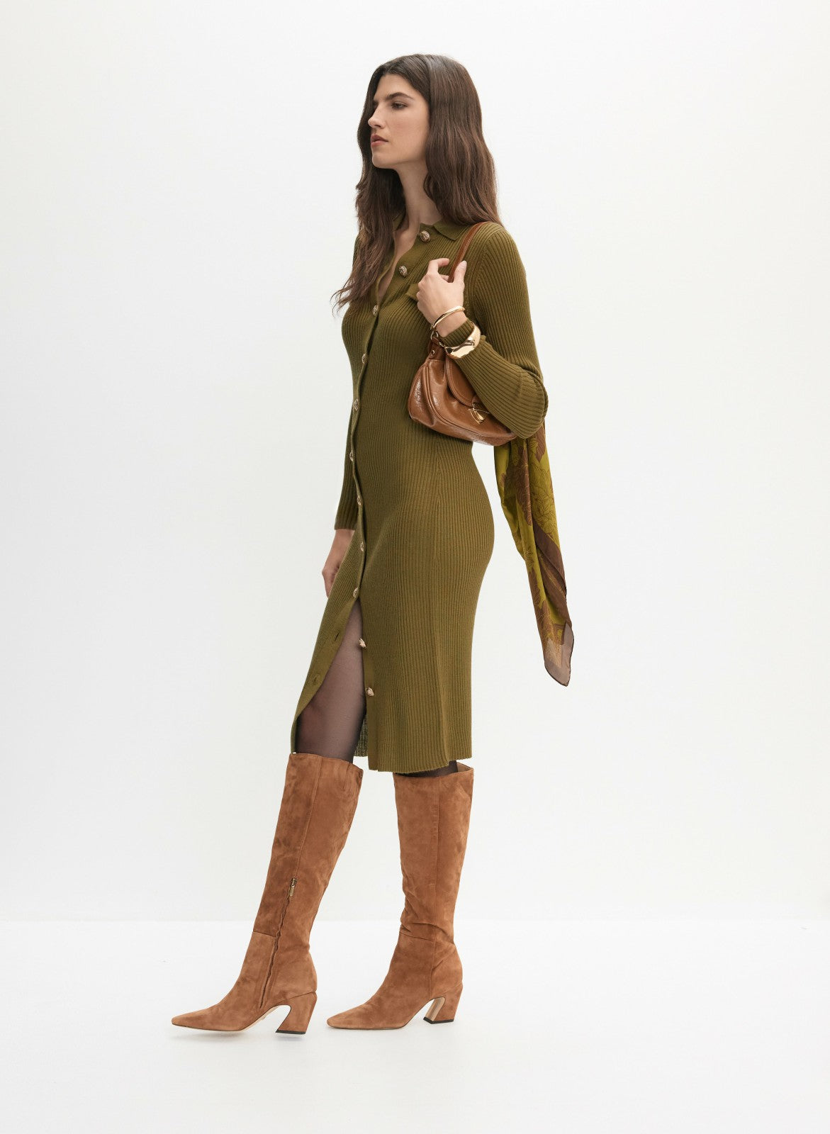 Women Ribbed Knit Button-Down Dress Aloe | Melanie Lyne