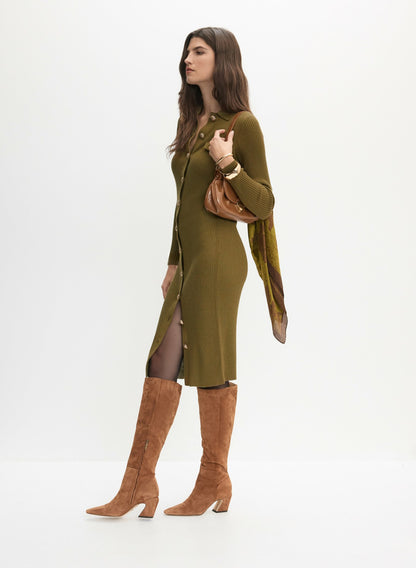Women Ribbed Knit Button-Down Dress Aloe | Melanie Lyne