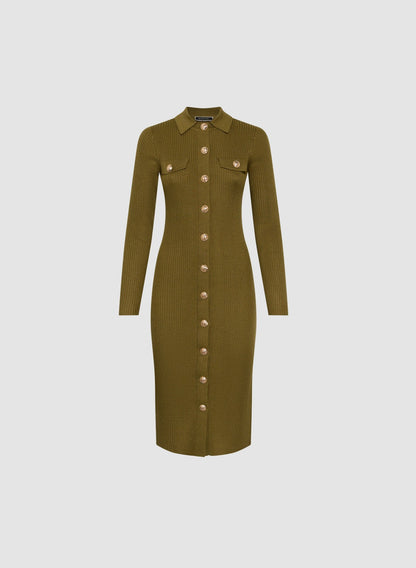 Women Ribbed Knit Button-Down Dress Aloe | Melanie Lyne