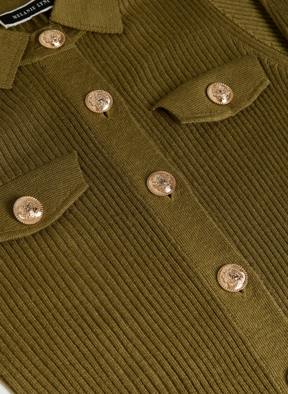 Women Ribbed Knit Button-Down Dress Aloe | Melanie Lyne