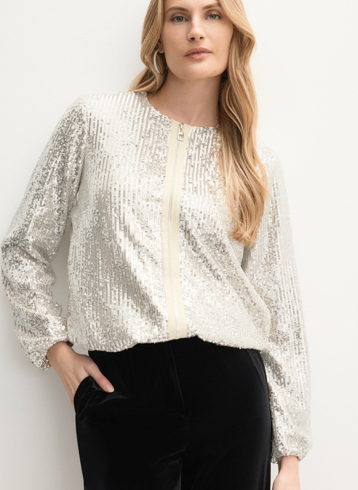 Women Sequin Zip Jacket Panna | Melanie Lyne