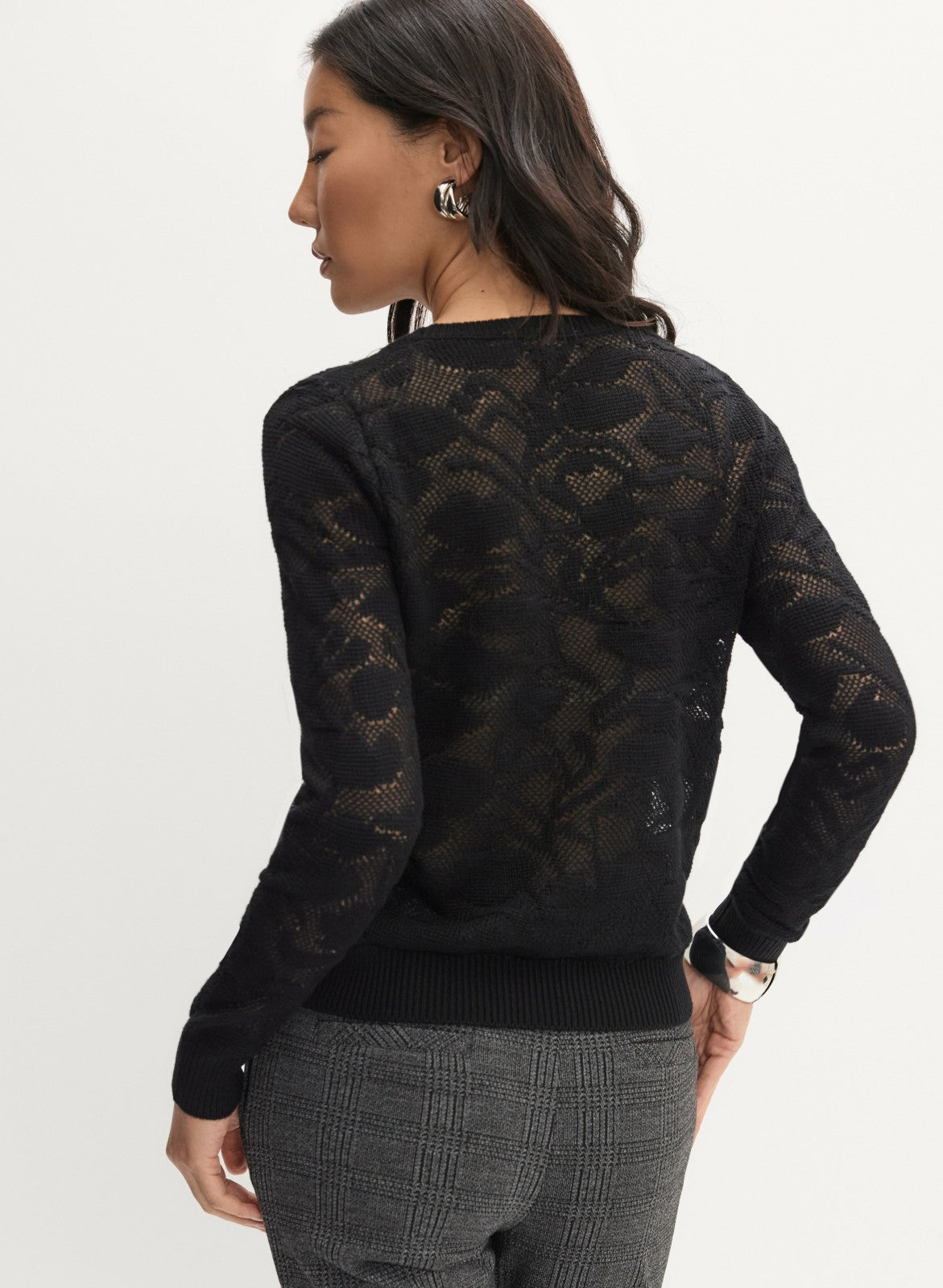 Women Open Rose Stitch Sweater Black | Melanie Lyne