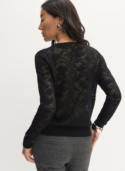 Women Open Rose Stitch Sweater Black | Melanie Lyne