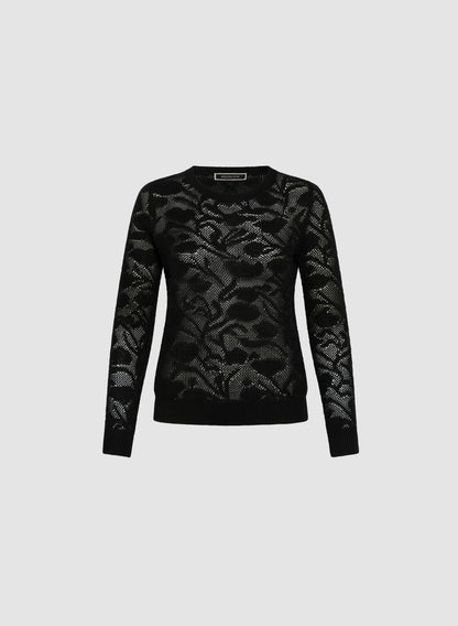 Women Open Rose Stitch Sweater Black | Melanie Lyne