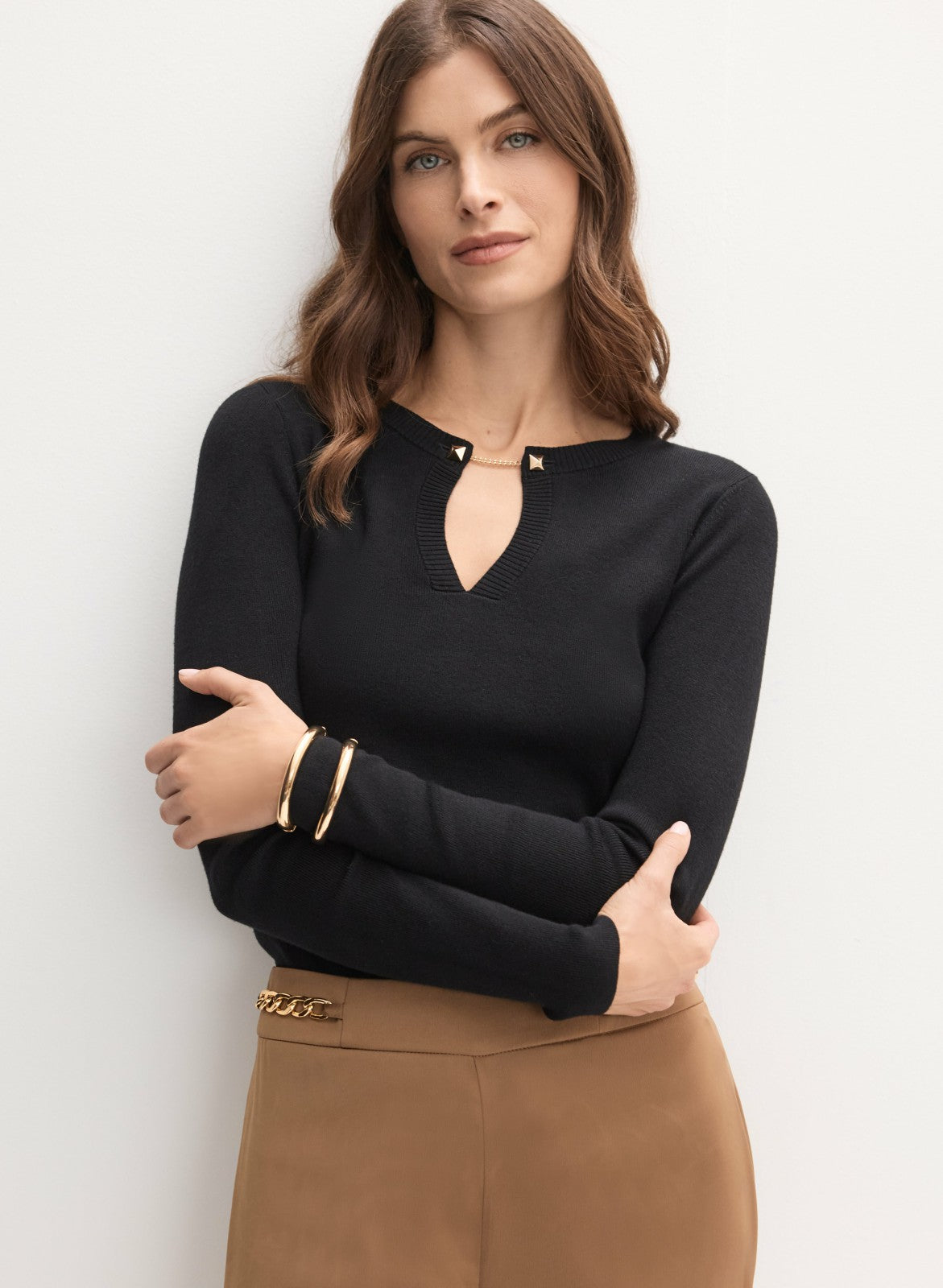 Women Collar Pin Embellished Sweater Black | Melanie Lyne