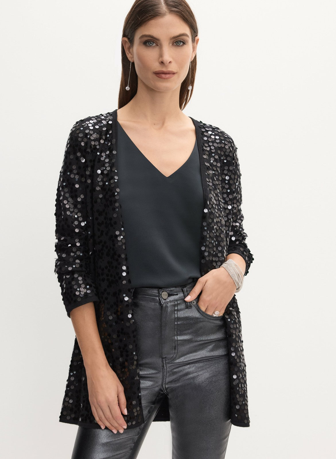 Women Long Sequin Cardigan Black | Melanie Lyne