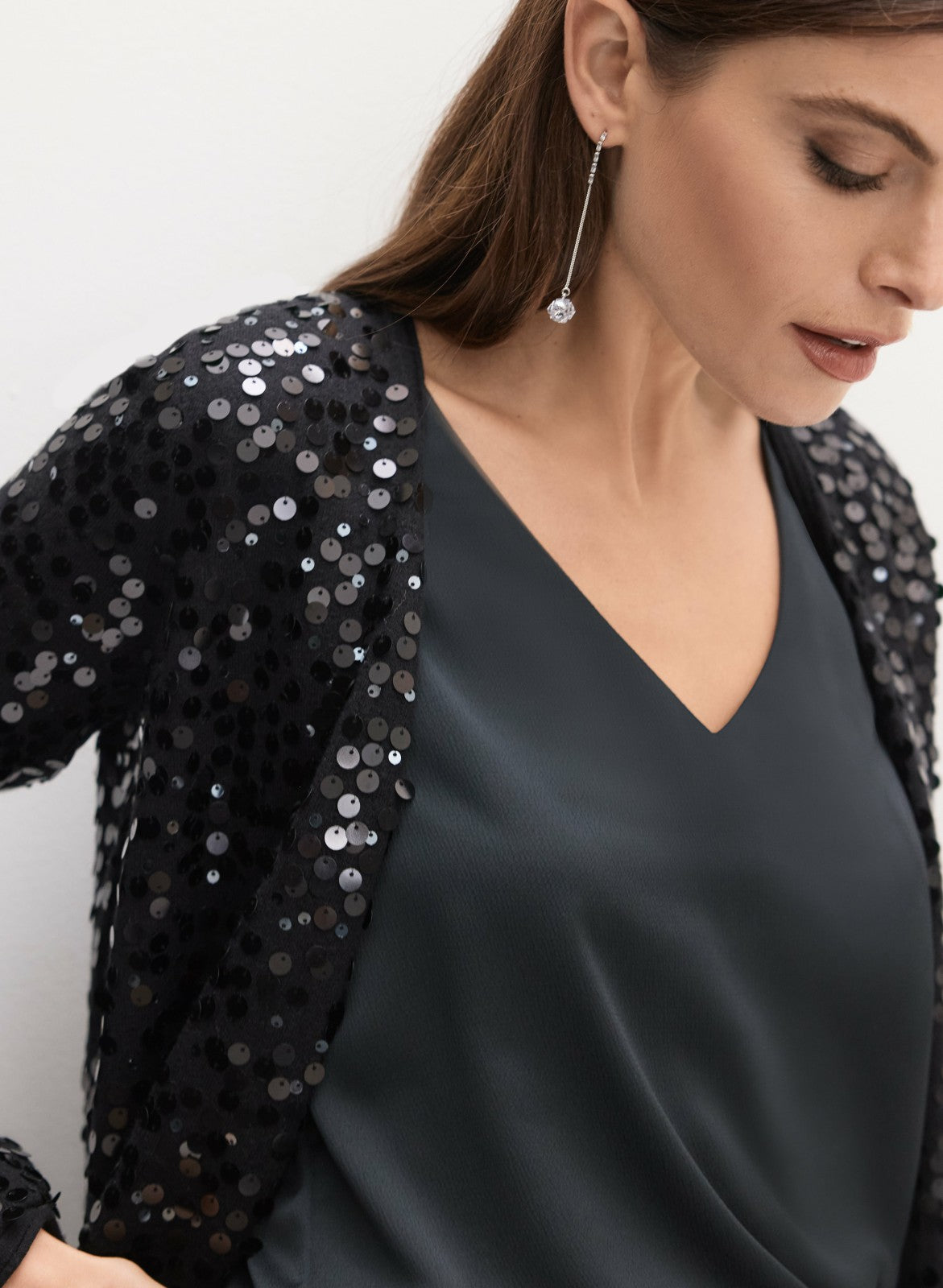 Women Long Sequin Cardigan Black | Melanie Lyne