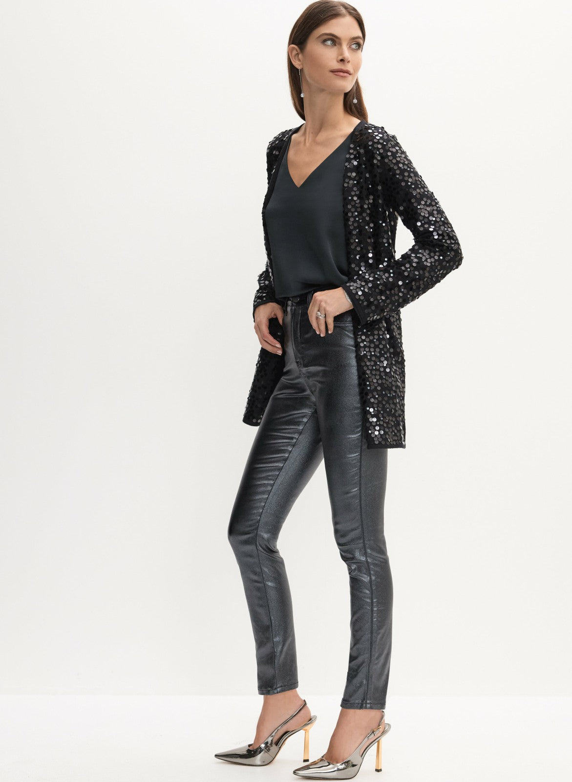 Women Long Sequin Cardigan Black | Melanie Lyne