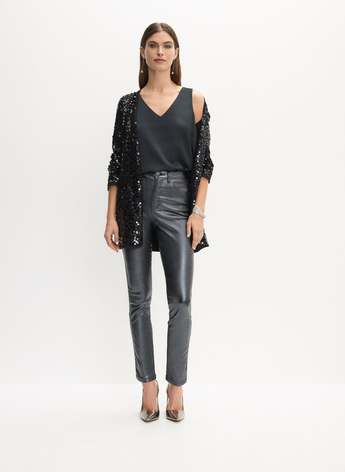 Women Long Sequin Cardigan Black | Melanie Lyne