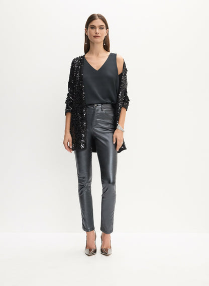 Women Long Sequin Cardigan Black | Melanie Lyne