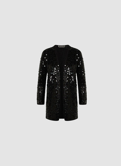Women Long Sequin Cardigan Black | Melanie Lyne