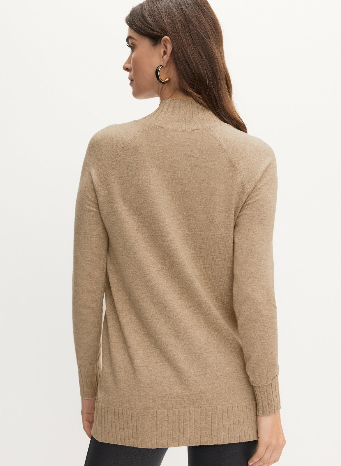 Women Mock Neck Rib Knit Sweater Dark Oatmeal | Melanie Lyne