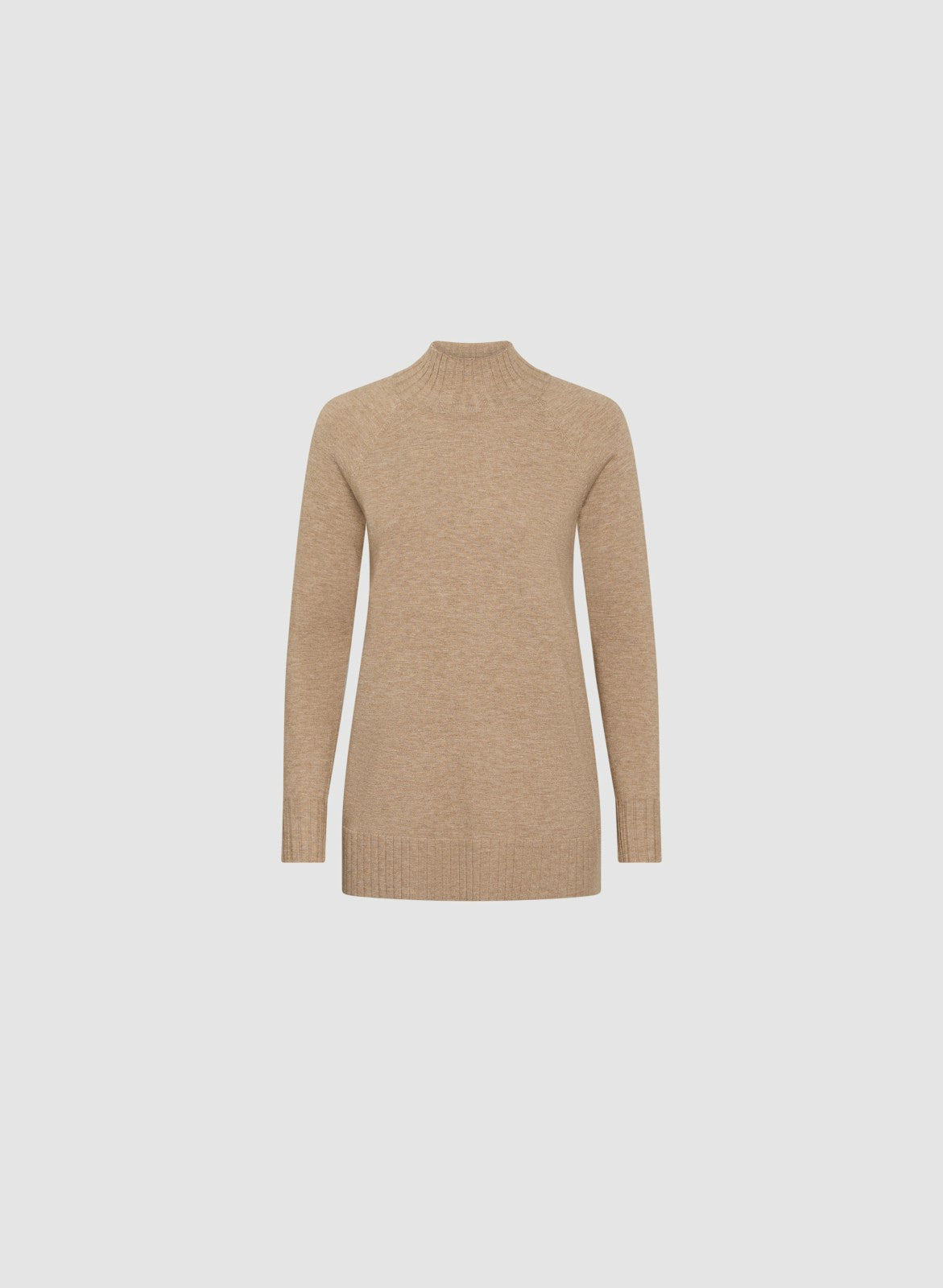 Women Mock Neck Rib Knit Sweater Dark Oatmeal | Melanie Lyne