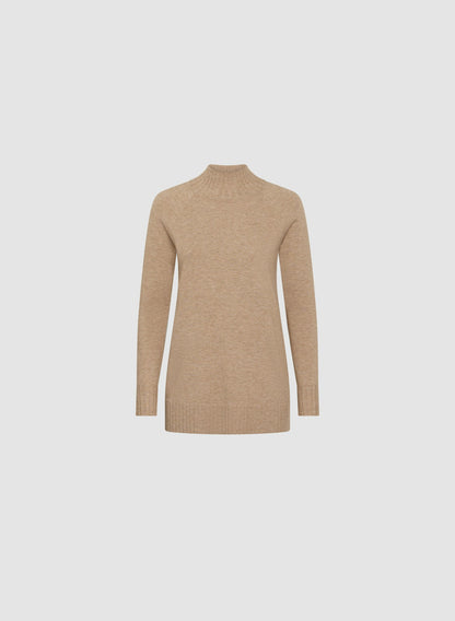 Women Mock Neck Rib Knit Sweater Dark Oatmeal | Melanie Lyne