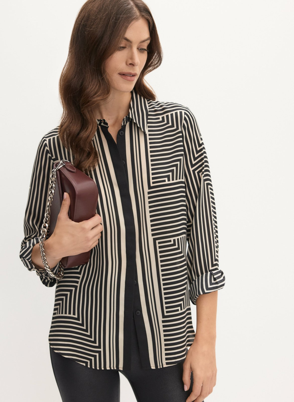 Women Mixed Geometric Print Blouse Black & White | Melanie Lyne