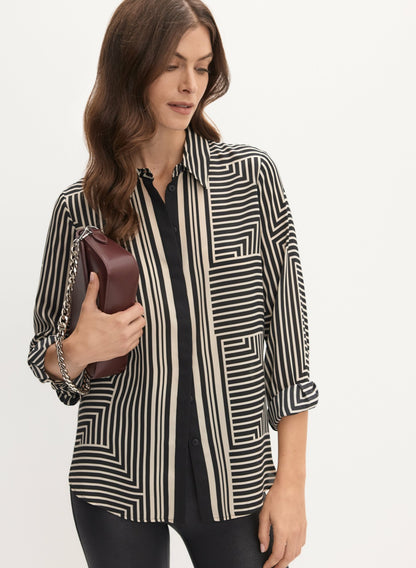 Women Mixed Geometric Print Blouse Black & White | Melanie Lyne