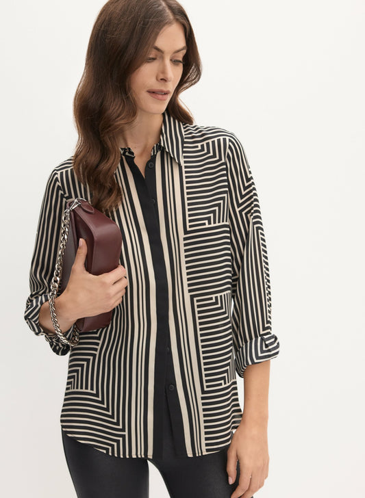 Women Mixed Geometric Print Blouse Black & White | Melanie Lyne