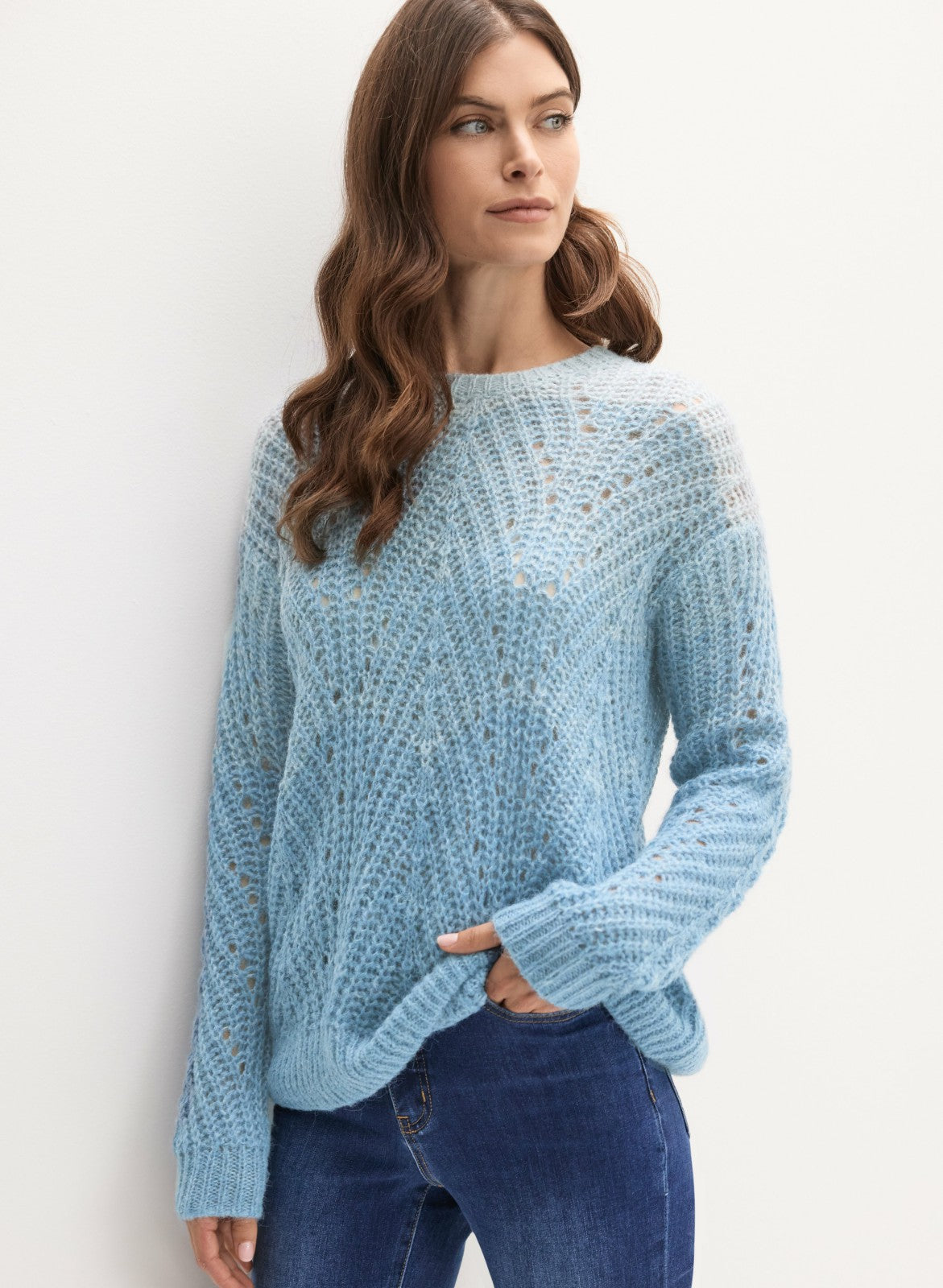 Women Ombre Open Weave Sweater Blue Fog | Melanie Lyne