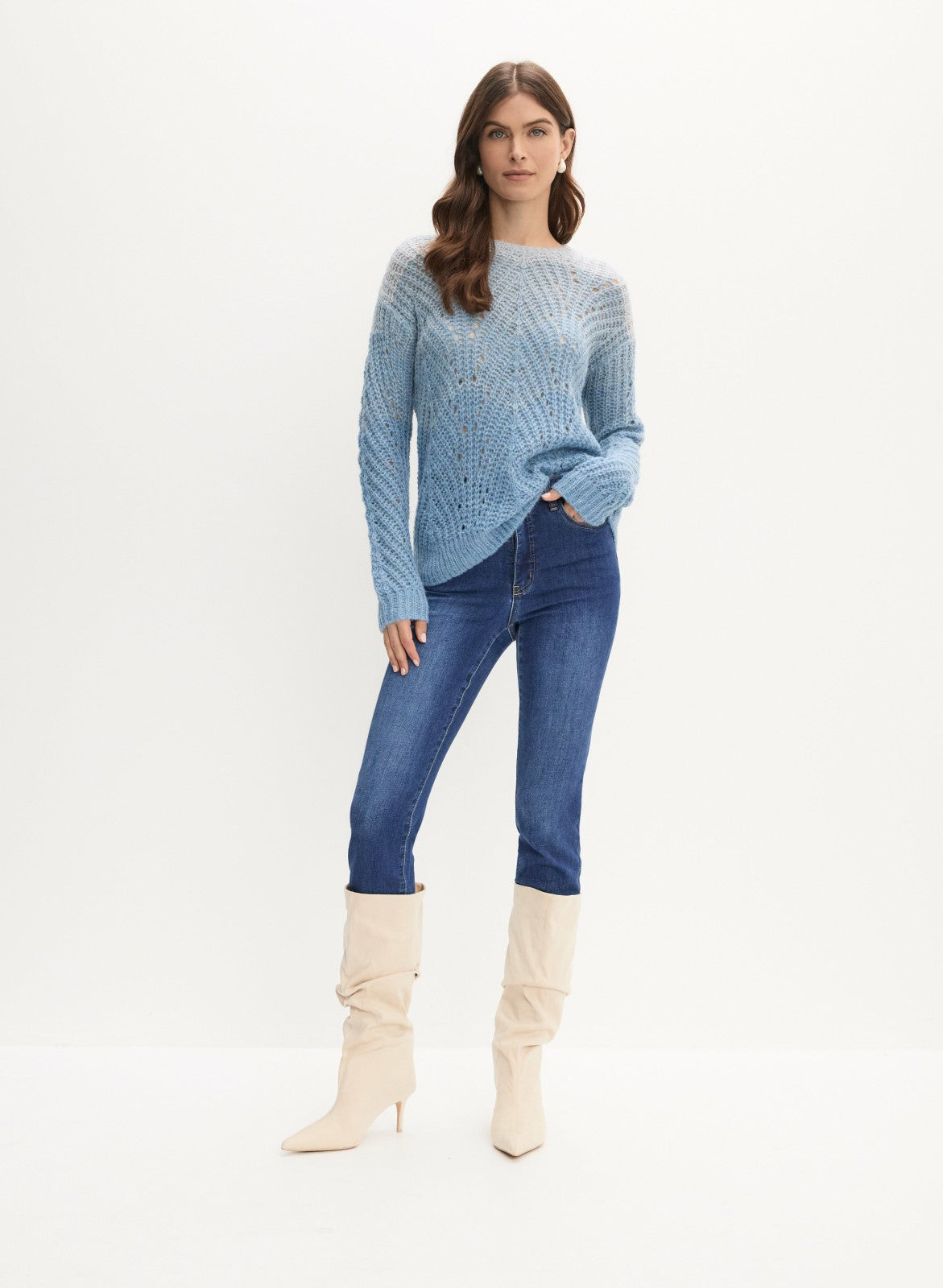 Women Ombre Open Weave Sweater Blue Fog | Melanie Lyne