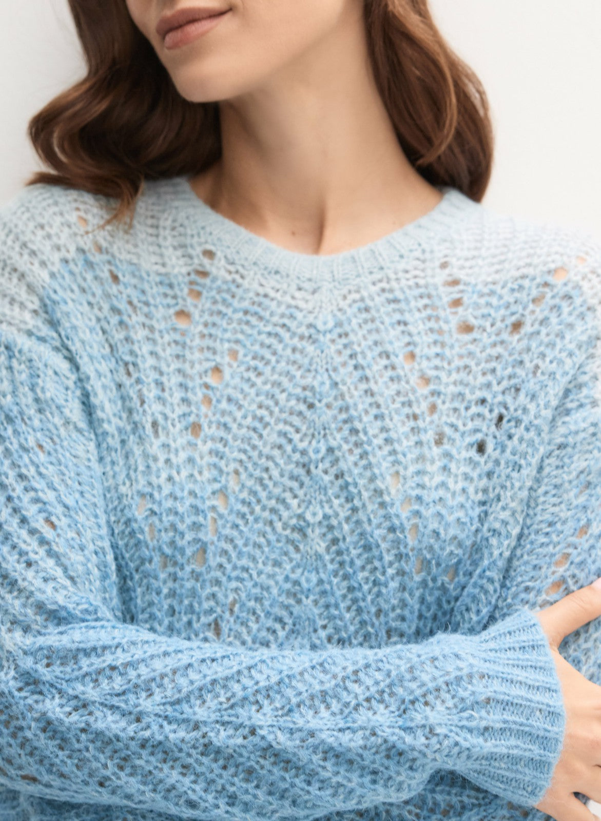 Women Ombre Open Weave Sweater Blue Fog | Melanie Lyne