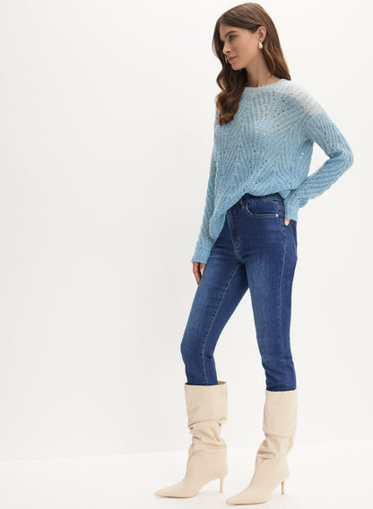 Women Ombre Open Weave Sweater Blue Fog | Melanie Lyne