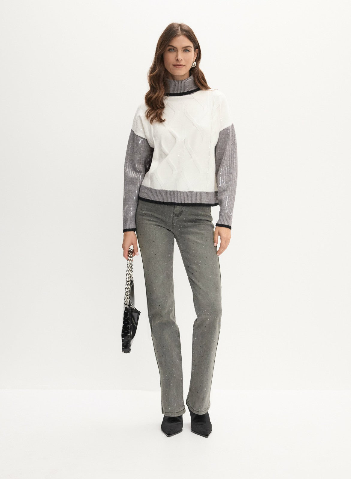 Women Studded Embellished Jeans Dark Grey | Melanie Lyne