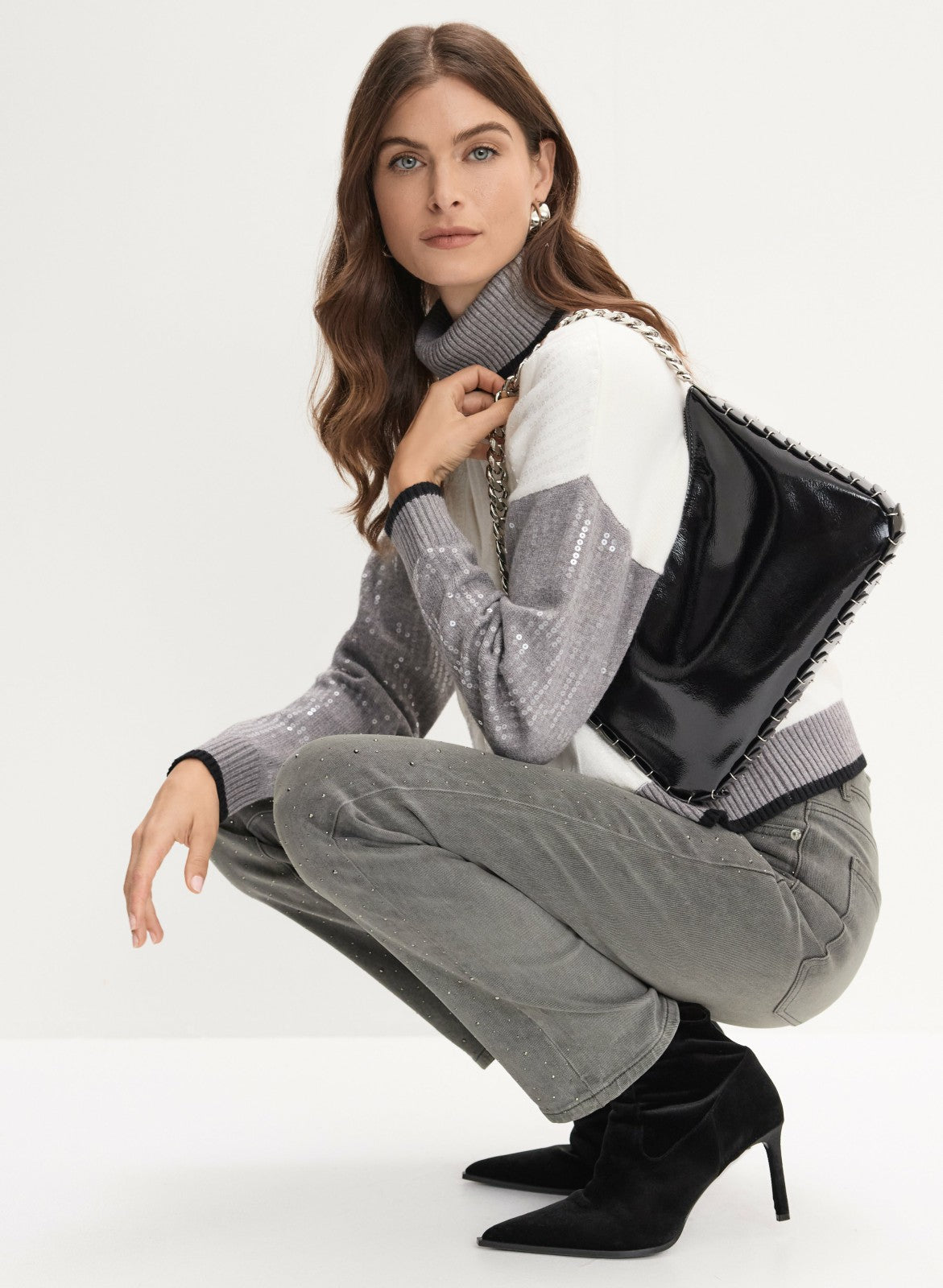 Women Studded Embellished Jeans Dark Grey | Melanie Lyne