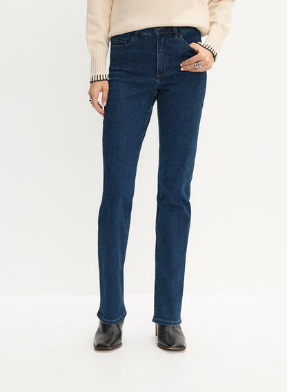 Women Tonal Embellished Straight-Leg Jeans Dark Blue | Melanie Lyne