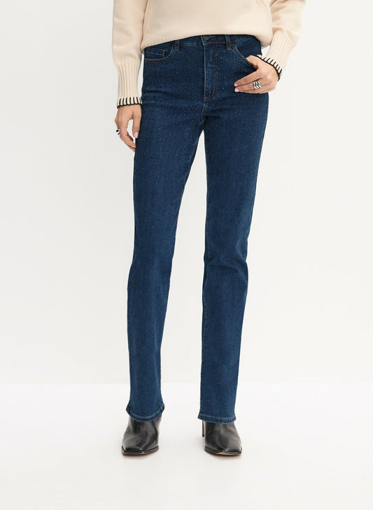 Women Tonal Embellished Straight-Leg Jeans Dark Blue | Melanie Lyne