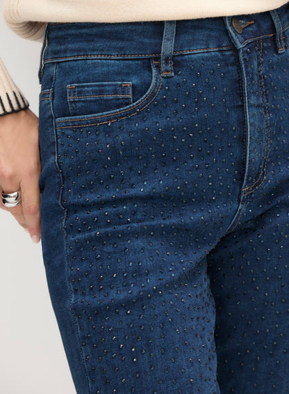 Women Tonal Embellished Straight-Leg Jeans Dark Blue | Melanie Lyne