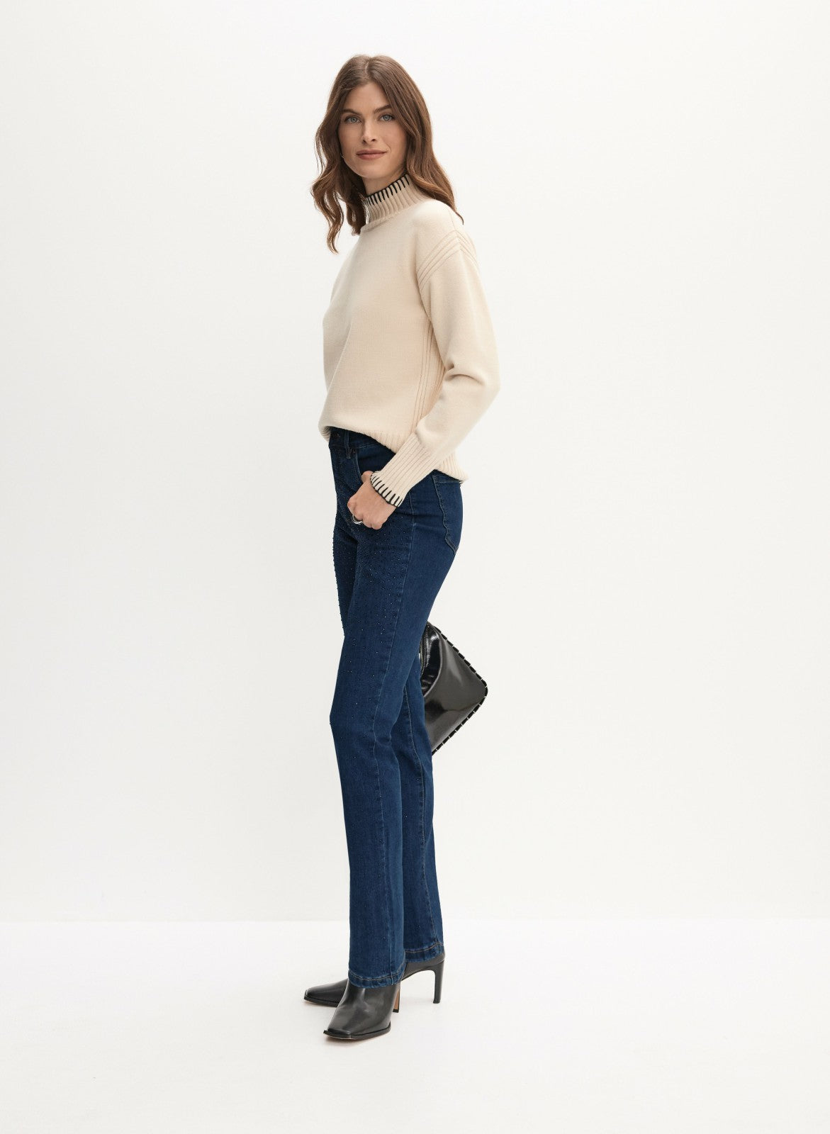 Women Tonal Embellished Straight-Leg Jeans Dark Blue | Melanie Lyne