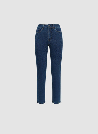 Women Tonal Embellished Straight-Leg Jeans Dark Blue | Melanie Lyne