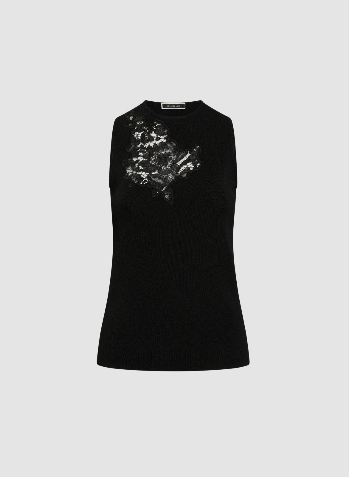 Women Lace Insert Knit Tank Top Black | Melanie Lyne