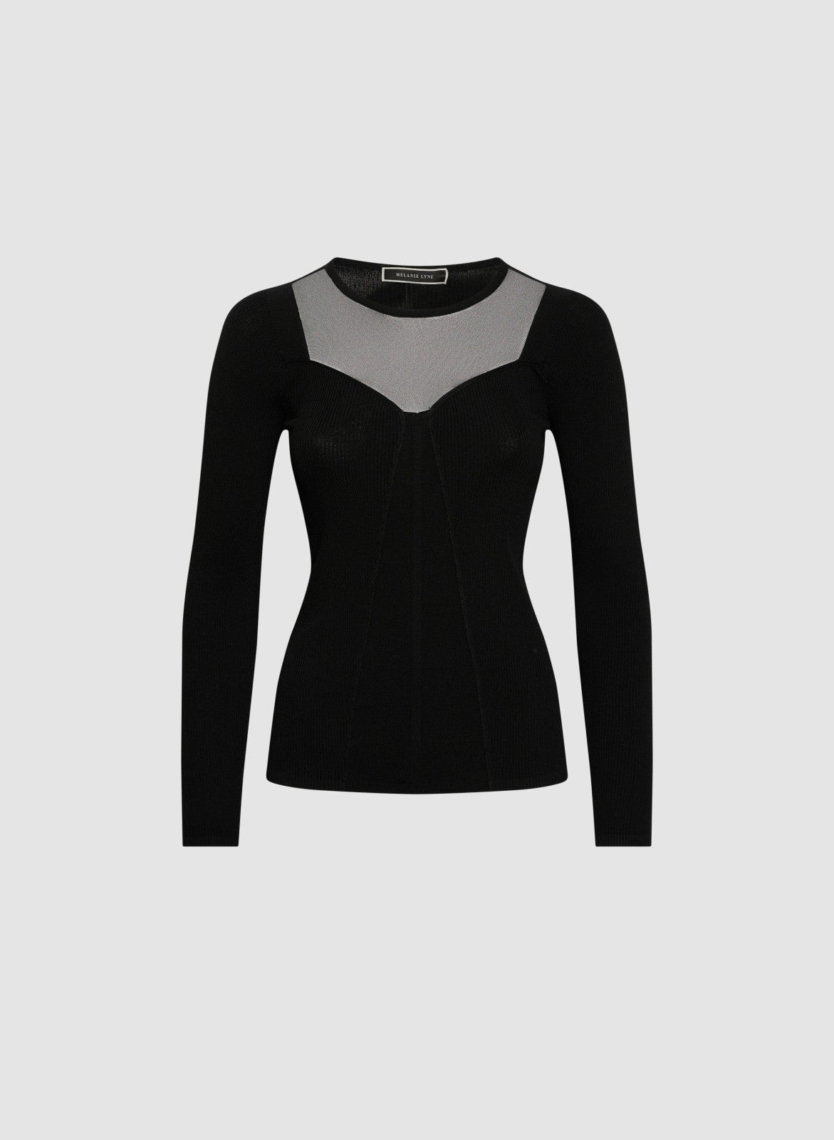 Women Sheer Yoke Pullover Sweater Black | Melanie Lyne