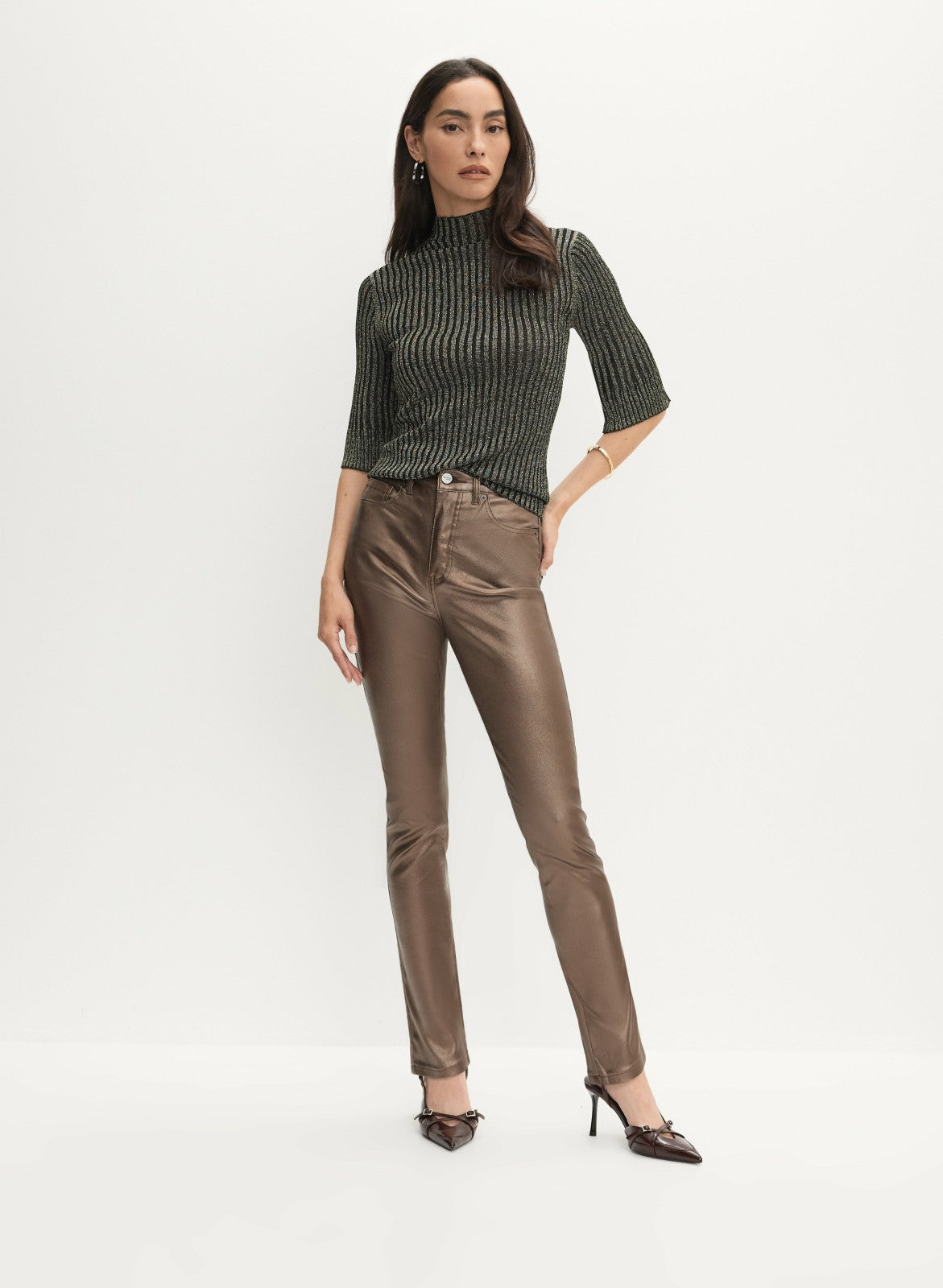 Women Metallic Rib Knit Sweater Black | Melanie Lyne