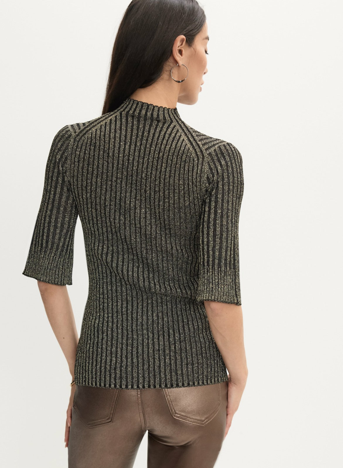 Women Metallic Rib Knit Sweater Black | Melanie Lyne