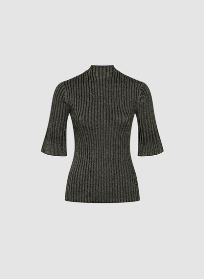 Women Metallic Rib Knit Sweater Black | Melanie Lyne