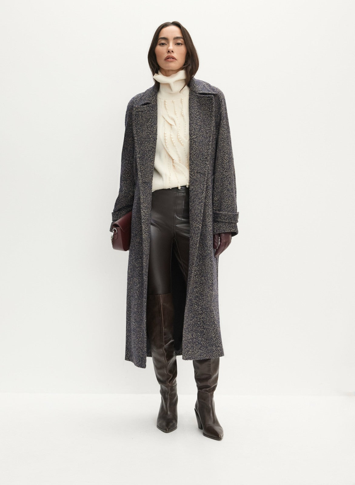 Women Beaded Twist Front Turtleneck Sweater Panna | Melanie Lyne